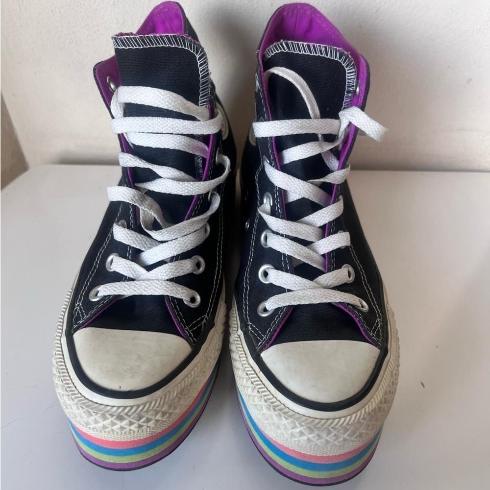 Platform Converse Black and Purple High-Top rainbow Sneakers - Picture 6 of 9
